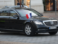 In Warsaw, Poland, on December 12, 2024, a car with French President Emmanuel Macron is present during a meeting with Polish President Andrz...