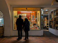 A shop window is festively decorated in Wasserburg am Inn, Bavaria, Germany, on December 15, 2024. (