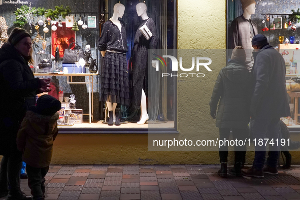 A shop window is festively decorated in Wasserburg am Inn, Bavaria, Germany, on December 15, 2024. 