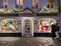 A shop window is festively decorated in Wasserburg am Inn, Bavaria, Germany, on December 15, 2024. (