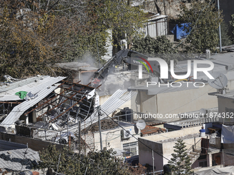 Jerusalem Municipality Machinery Demolished 11 Residential And Commercial Structures Today, December 16, 2024, In The Town Of Silwan, South...