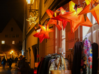 The old town of Augsburg, Bavaria, Germany, is in festive lighting on December 14, 2024. (