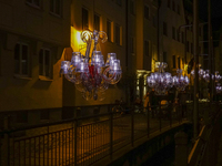 The old town of Augsburg, Bavaria, Germany, is in festive lighting on December 14, 2024. (