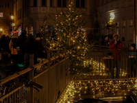 The old town of Augsburg, Bavaria, Germany, is in festive lighting on December 14, 2024. (