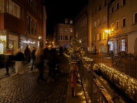 The old town of Augsburg, Bavaria, Germany, is in festive lighting on December 14, 2024. (