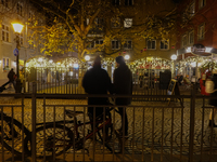 The old town of Augsburg, Bavaria, Germany, is in festive lighting on December 14, 2024. (