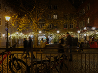 The old town of Augsburg, Bavaria, Germany, is in festive lighting on December 14, 2024. (