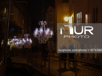 The old town of Augsburg, Bavaria, Germany, is in festive lighting on December 14, 2024. (