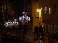 The old town of Augsburg, Bavaria, Germany, is in festive lighting on December 14, 2024. (