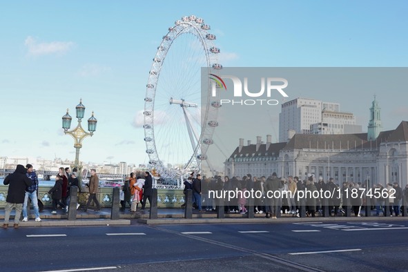 A general view of the London Eye in London, United Kingdom, on December 13, 2024. 