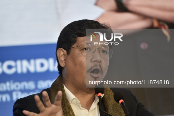 Conrad K Sangma, Hon'ble Chief Minister of Meghalaya, speaks during the North East Investors Summit event to showcase the potential hub of t...