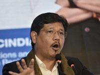 Conrad K Sangma, Hon'ble Chief Minister of Meghalaya, speaks during the North East Investors Summit event to showcase the potential hub of t...