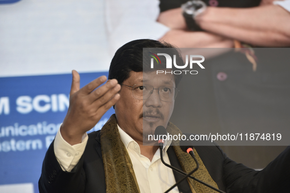 Conrad K Sangma, Hon'ble Chief Minister of Meghalaya, speaks during the North East Investors Summit event to showcase the potential hub of t...