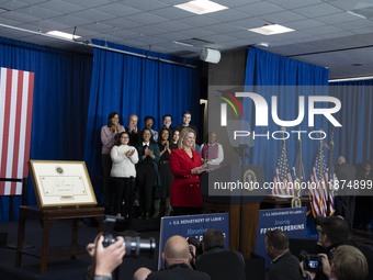 President Joe Biden signs a proclamation establishing a national monument to honor the first female Cabinet secretary, Frances Perkins, the...