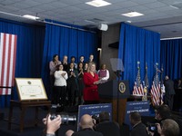 President Joe Biden signs a proclamation establishing a national monument to honor the first female Cabinet secretary, Frances Perkins, the...