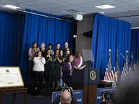 President Joe Biden signs a proclamation establishing a national monument to honor the first female Cabinet secretary, Frances Perkins, the...