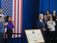 President Joe Biden signs a proclamation establishing a national monument to honor the first female Cabinet secretary, Frances Perkins, the...