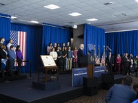 President Joe Biden signs a proclamation establishing a national monument to honor the first female Cabinet secretary, Frances Perkins, the...