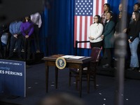 President Joe Biden signs a proclamation establishing a national monument to honor the first female Cabinet secretary, Frances Perkins, the...