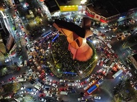 Hundreds of Club America fans attend the Coyote Monument in Ciudad Nezahualcoyotl to celebrate after Club America wins the first three-time...