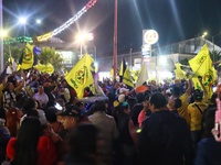 Hundreds of Club America fans attend the Coyote Monument in Ciudad Nezahualcoyotl to celebrate after Club America wins the first three-time...