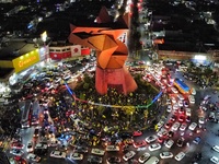 Hundreds of Club America fans attend the Coyote Monument in Ciudad Nezahualcoyotl to celebrate after Club America wins the first three-time...