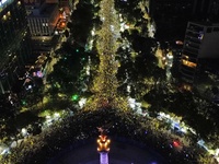 Hundreds of Club America fans attend the Angel de la Independencia Monument to celebrate after Club America wins the first three-time champi...