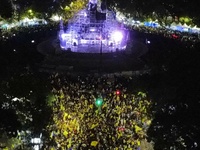 Hundreds of Club America fans attend the Angel de la Independencia Monument to celebrate after Club America wins the first three-time champi...