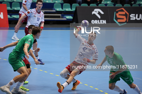 Jakub Bedzikowski participates in a match of the Orlen Superliga between WKS Slask Wroclaw and Wybrzeze Gdansk in Wroclaw, Poland, on Decemb...