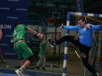 HUBERT KORNECKI and MATEUSZ ZEMBRZYCKI participate in a match of the Orlen Superliga between WKS Slask Wroclaw and Wybrzeze Gdansk in Wrocla...