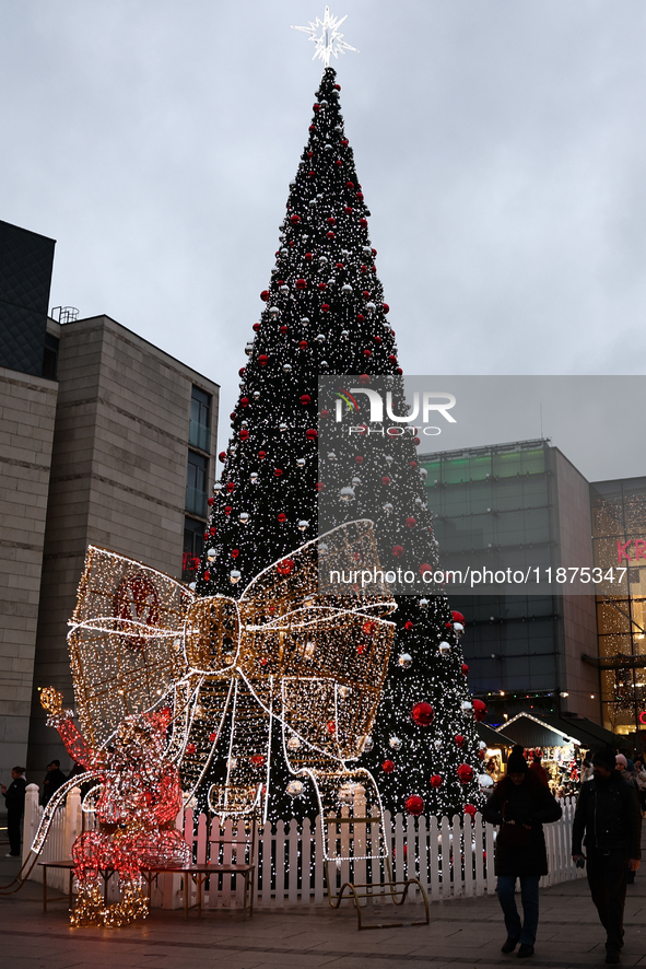 A view of the Christmas Tree in front of the Galeria Krakowska shopping mall in Krakow, Poland on December 16, 2024. 