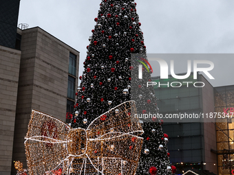 A view of the Christmas Tree in front of the Galeria Krakowska shopping mall in Krakow, Poland on December 16, 2024. (