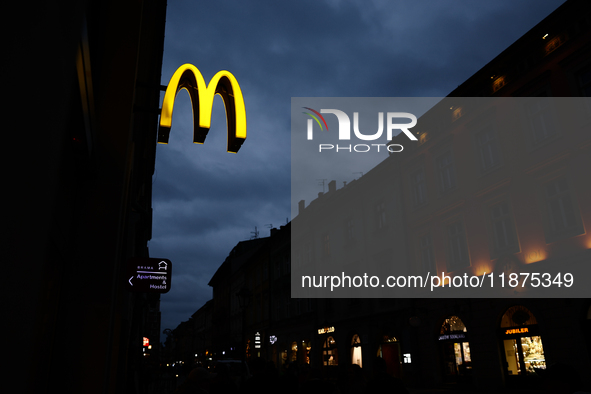 McDonald's logo is seen in Krakow, Poland on December 16, 2024. 