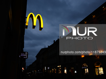 McDonald's logo is seen in Krakow, Poland on December 16, 2024. (