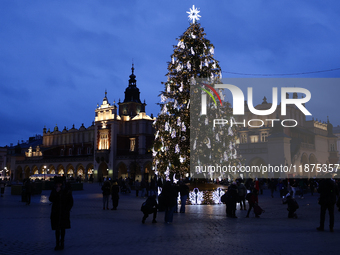 A view of Cloth Hall the Christmas tree at Main Square in Krakow, Poland on December 16, 2024. (