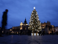 A view of Cloth Hall the Christmas tree at Main Square in Krakow, Poland on December 16, 2024. (