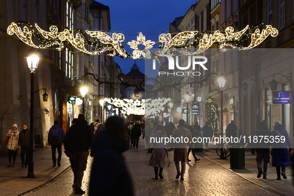 A view of the Christmas decorations at Florianska street in Krakow, Poland on December 16, 2024. 