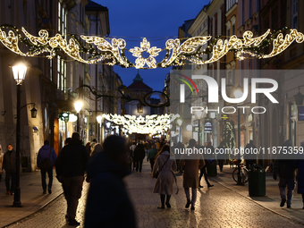 A view of the Christmas decorations at Florianska street in Krakow, Poland on December 16, 2024. (