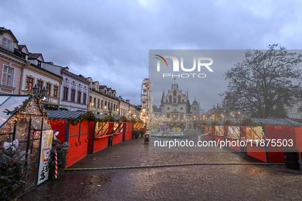 RZESZOW, POLAND - DECEMBER 16:
A general view of the Christmas Market at Main Market Square opening in the afternoon amid strong winds after...