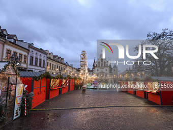 RZESZOW, POLAND - DECEMBER 16:
A general view of the Christmas Market at Main Market Square opening in the afternoon amid strong winds after...