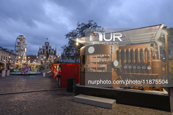 RZESZOW, POLAND - DECEMBER 16:
A general view of the Christmas Market at Main Market Square opening in the afternoon amid strong winds after...