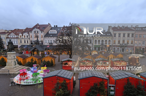 RZESZOW, POLAND - DECEMBER 16:
A general view of the Christmas Market at Main Market Square opening in the afternoon amid strong winds after...