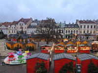 RZESZOW, POLAND - DECEMBER 16:
A general view of the Christmas Market at Main Market Square opening in the afternoon amid strong winds after...