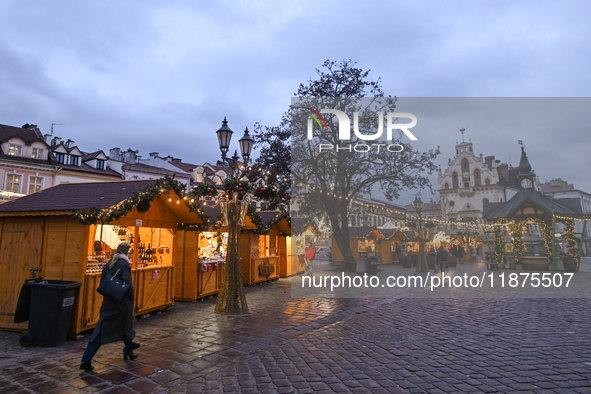 RZESZOW, POLAND - DECEMBER 16:
A general view of the Christmas Market at Main Market Square opening in the afternoon amid strong winds after...