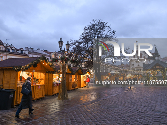 RZESZOW, POLAND - DECEMBER 16:
A general view of the Christmas Market at Main Market Square opening in the afternoon amid strong winds after...