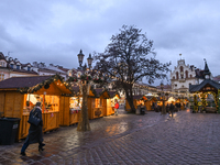 RZESZOW, POLAND - DECEMBER 16:
A general view of the Christmas Market at Main Market Square opening in the afternoon amid strong winds after...