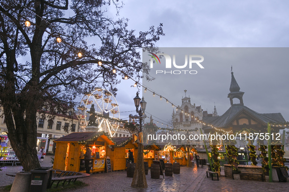 RZESZOW, POLAND - DECEMBER 16:
A general view of the Christmas Market at Main Market Square opening in the afternoon amid strong winds after...