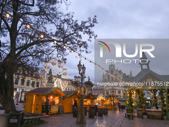 RZESZOW, POLAND - DECEMBER 16:
A general view of the Christmas Market at Main Market Square opening in the afternoon amid strong winds after...