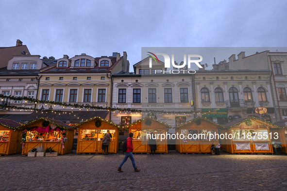 RZESZOW, POLAND - DECEMBER 16:
A general view of the Christmas Market at Main Market Square opening in the afternoon amid strong winds after...