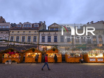 RZESZOW, POLAND - DECEMBER 16:
A general view of the Christmas Market at Main Market Square opening in the afternoon amid strong winds after...